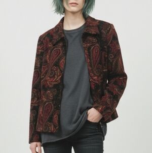 Vintage Counterparts Red Jacket Blazer Shacket Paisley Goth Boho Retro Zip 16